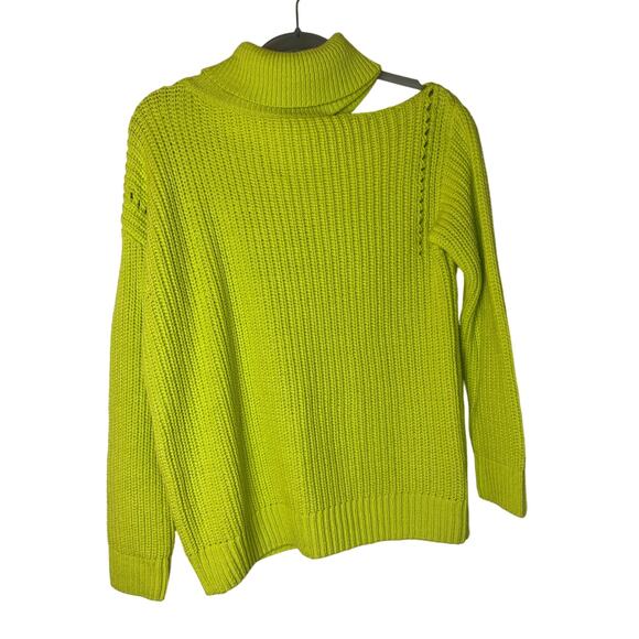 ASTR The Label Sepulveda Ribbed Cut-Out Turtleneck Sweater Size S Neon Green - Picture 1 of 7